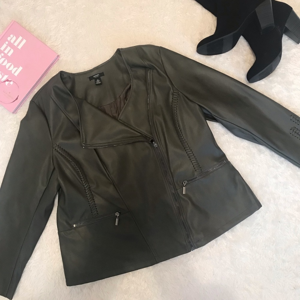 Alfani Green Leather Motto Jacket